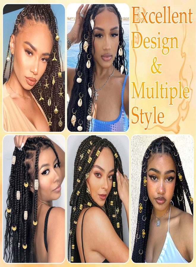 VENOFEN 149Pcs Shell Hair Jewelry Gold Loc Cuffs Rings Natural Conch Starfish Braids Clips Pearl Dreadlock Charm Hair Tube Beads Accessories for Women and Girls - Image 4